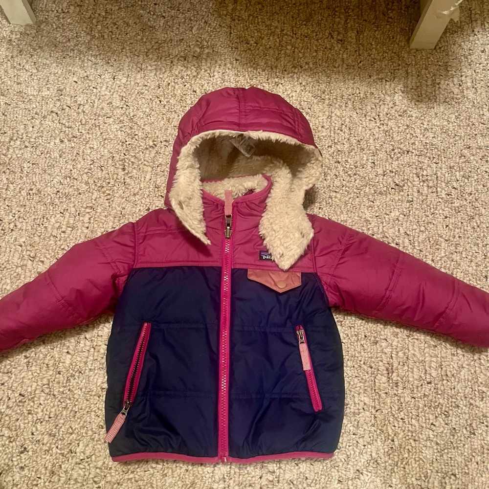 Patagonia reversible puffer jacket with removable hood.